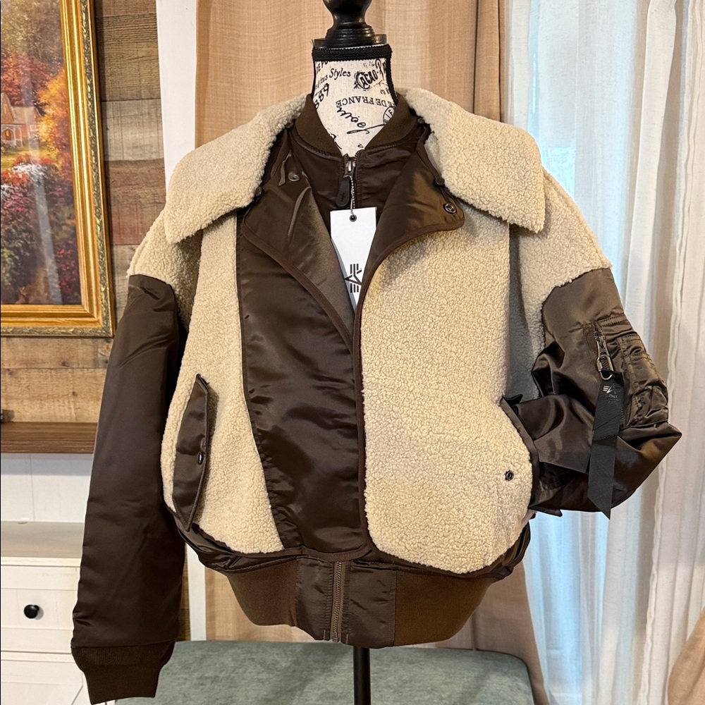 Alpha Industries Brown and Cream Shearling Jacket